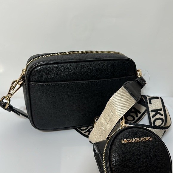 Michael Kors leather Jet Set travel crossbody black tech pocket pouches AirPods - Picture 9 of 12